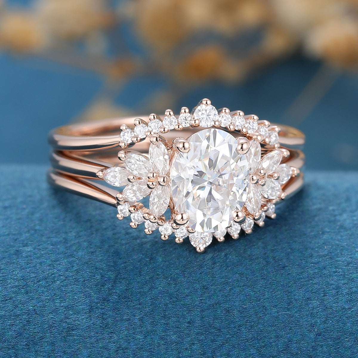 1.33 CT Oval Pave Moissanite Bridal Set