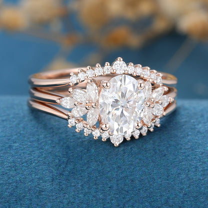 1.33 CT Oval Pave Moissanite Bridal Set