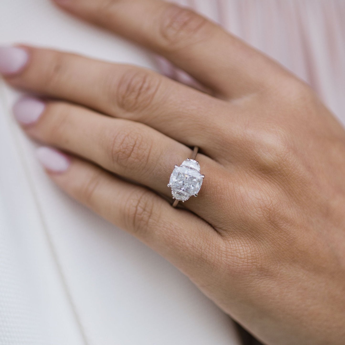 2.5 CT Elongated Cushion Three Stone Moissanite Engagement Ring