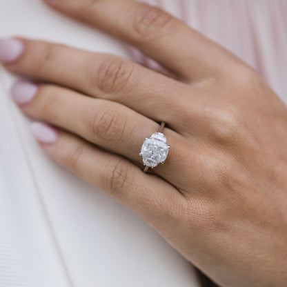 2.5 CT Elongated Cushion Three Stone Moissanite Engagement Ring