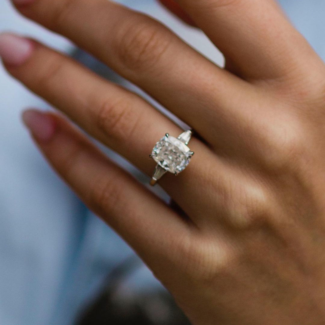 3.15 CT Cushion Three Stone Moissanite Engagement Ring
