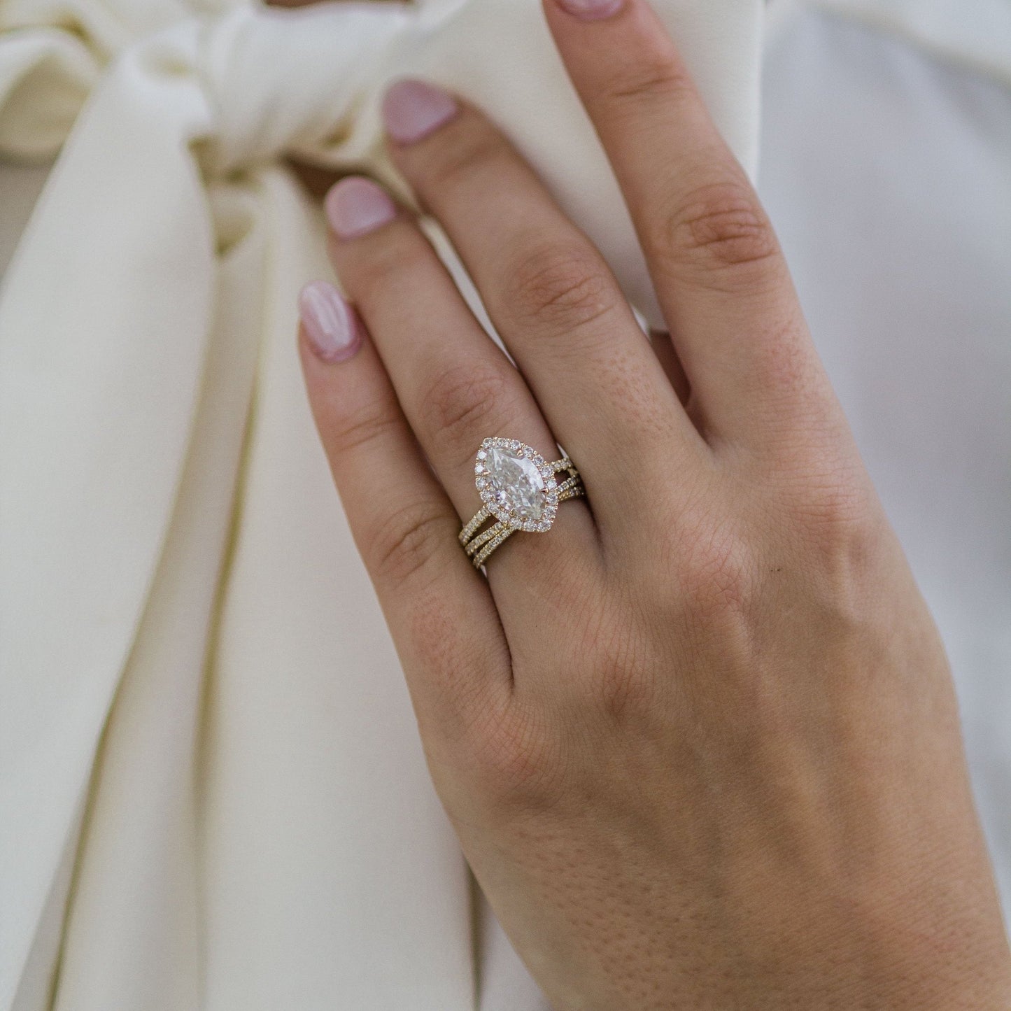 1.75 CT Marquise Halo & Pave Moissanite Engagement Ring