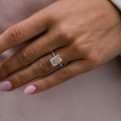 3.55 CT Radiant Hidden Halo & Pave Moissanite Engagement Ring