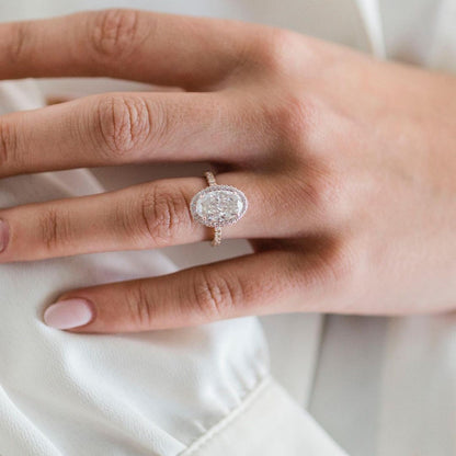 4 CT Oval Halo & Pave Moissanite Engagement Ring