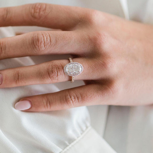 4 CT Oval Halo & Pave Moissanite Engagement Ring