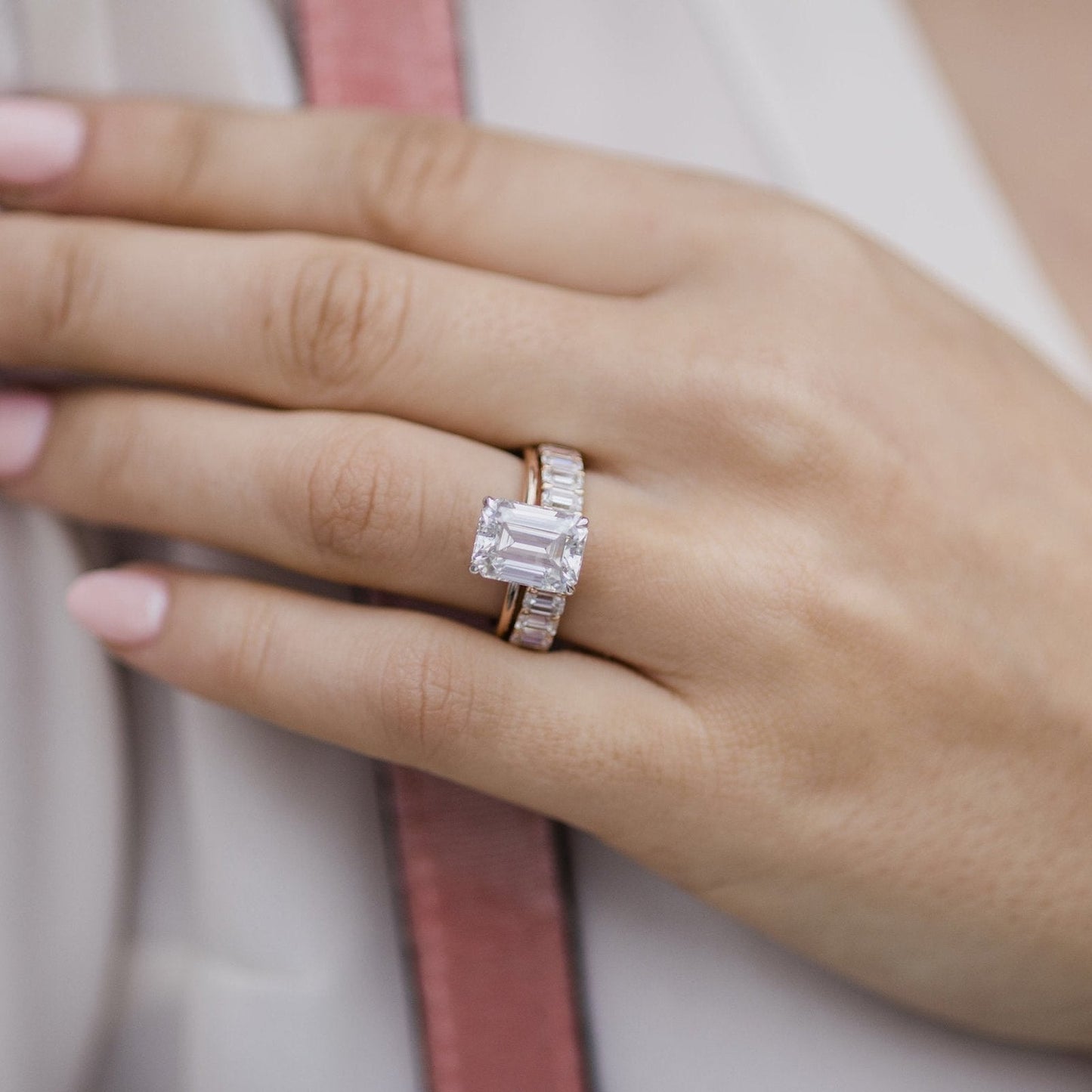 3.5 CT Emerald Hidden Halo Moissanite Engagement Ring