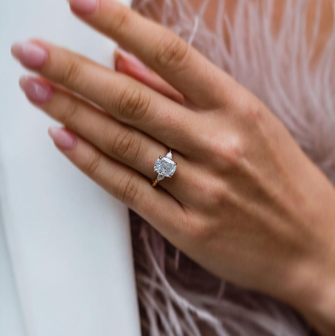 2.2 CT Cushion Three Stone Moissanite Engagement Ring