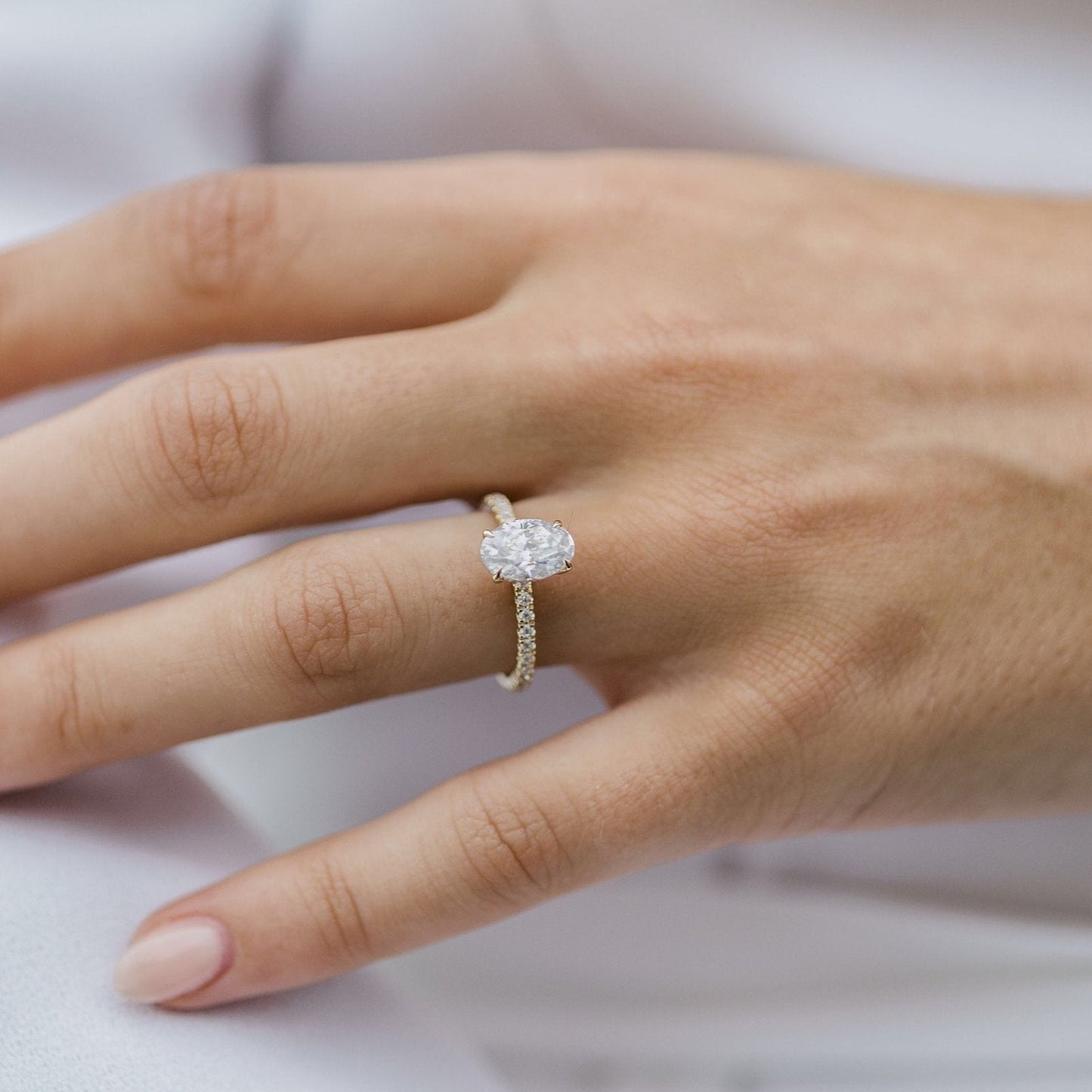 1.85 CT Oval Hidden Halo & Pave Moissanite Engagement Ring
