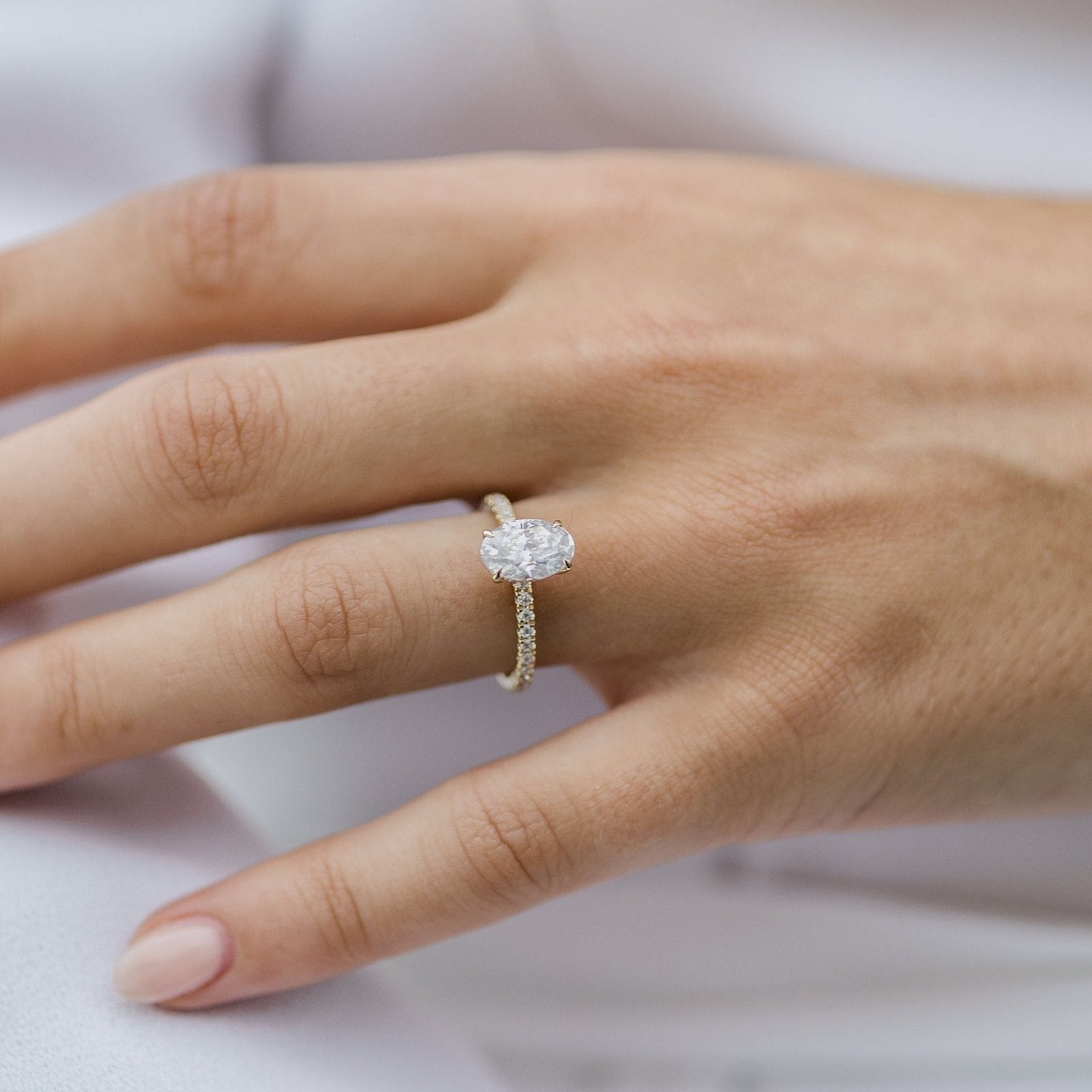 1.85 CT Oval Hidden Halo & Pave Moissanite Engagement Ring