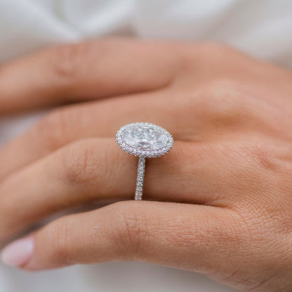3.85 CT Oval Halo & Pave Moissanite Engagement Ring