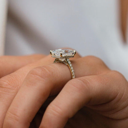 4.8 CT Radiant Hidden Halo & Pave Moissanite Engagement Ring