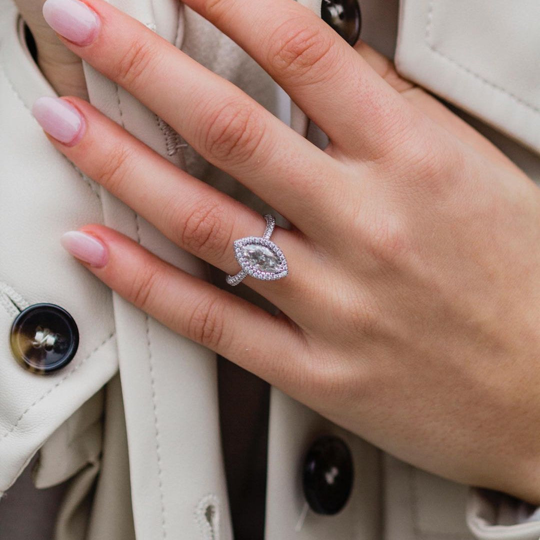 2 CT Marquise Halo & Pave Moissanite Engagement Ring