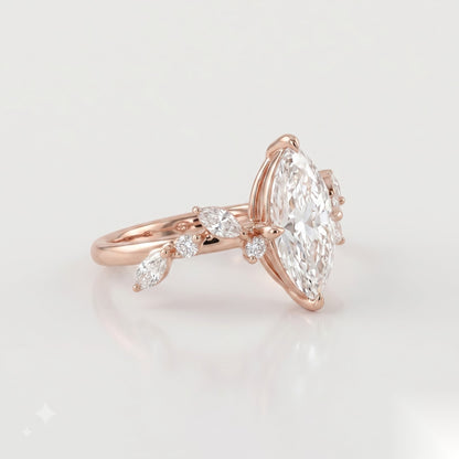 1.5 CT Marquise Dainty Pave Moissanite Engagement Ring