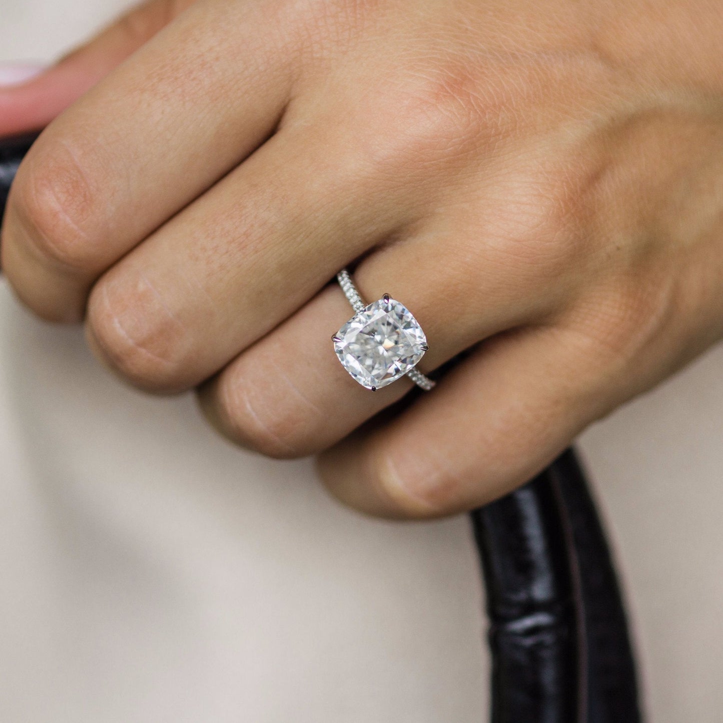 4.65 CT Elongated Cushion Hidden Halo & Pave Moissanite Engagement Ring