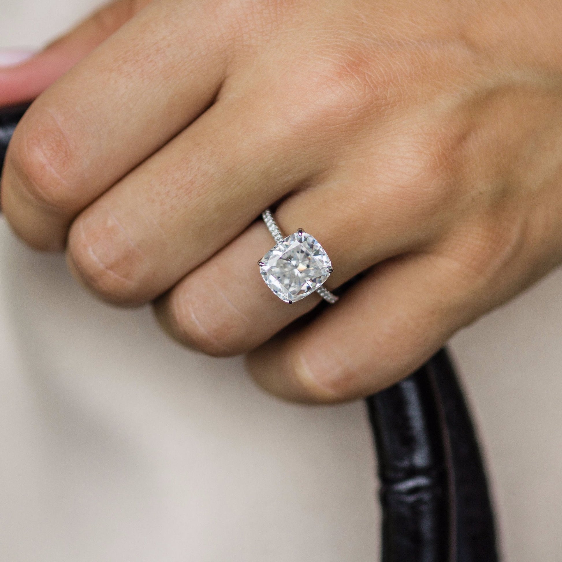 4.65 CT Elongated Cushion Hidden Halo & Pave Moissanite Engagement Ring