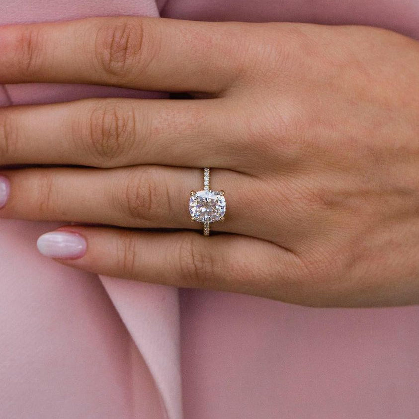 2.8 CT Cushion Hidden Halo & Pave Moissanite Engagement Ring