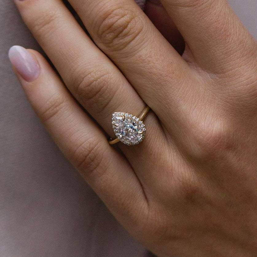 2.35 CT Pear Halo Moissanite Engagement Ring