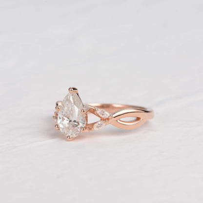 1.52 CT Pear Cluster Moissanite Engagement Ring