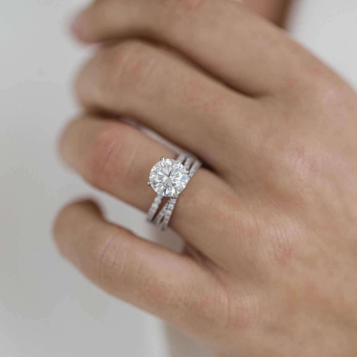 2.5 CT Round Hidden Halo & Pave Moissanite Engagement Ring