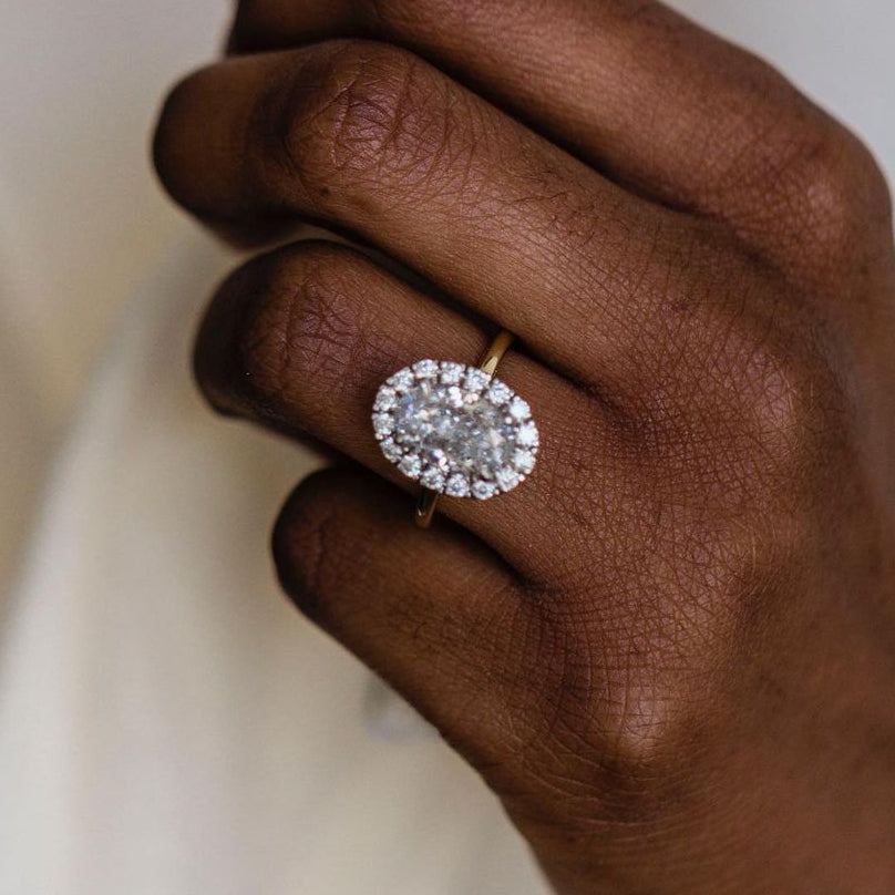 3.85 CT Oval Halo Moissanite Engagement Ring