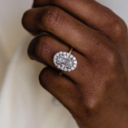 3.85 CT Oval Halo Moissanite Engagement Ring