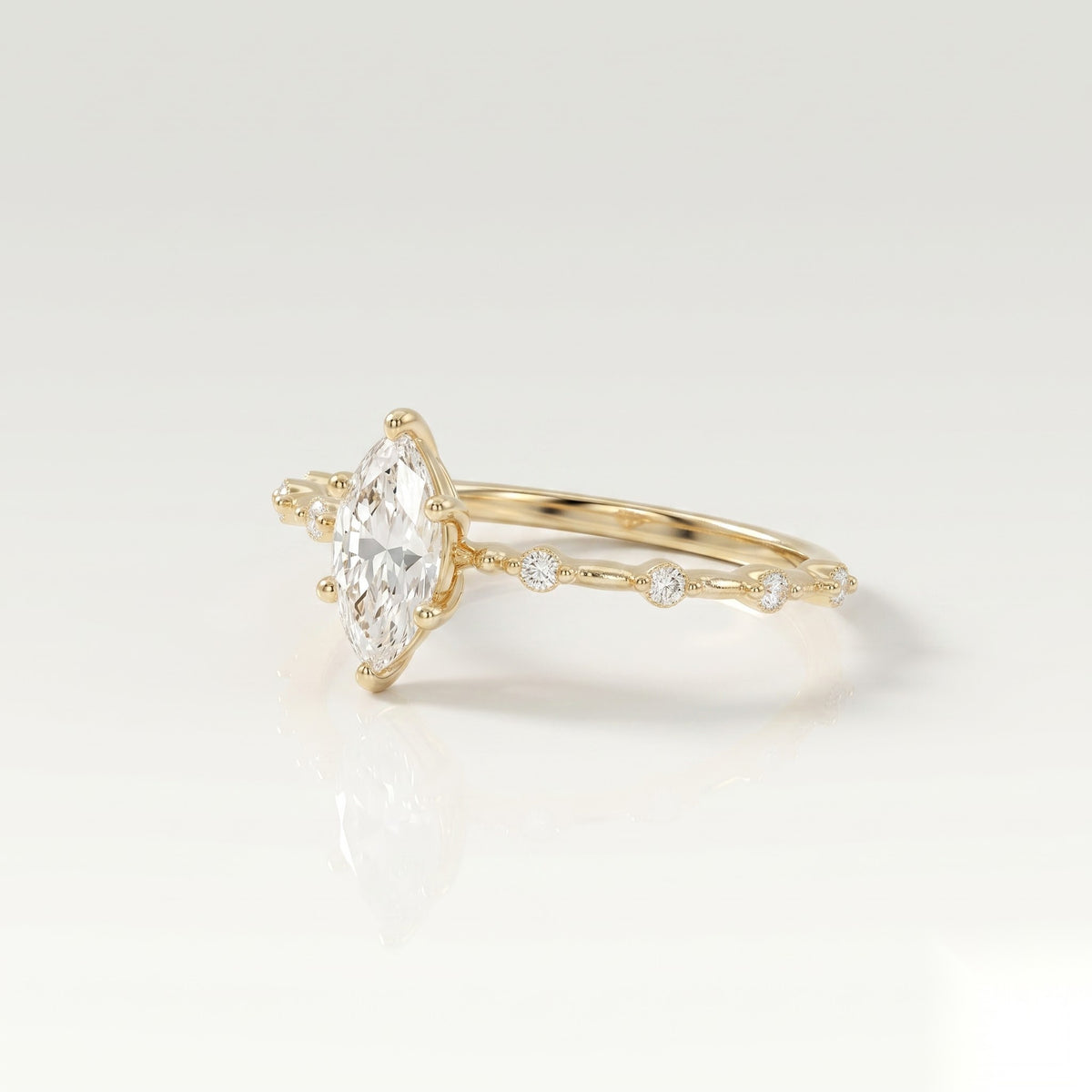 0.5 CT Marquise Dainty Pave Moissanite Engagement Ring
