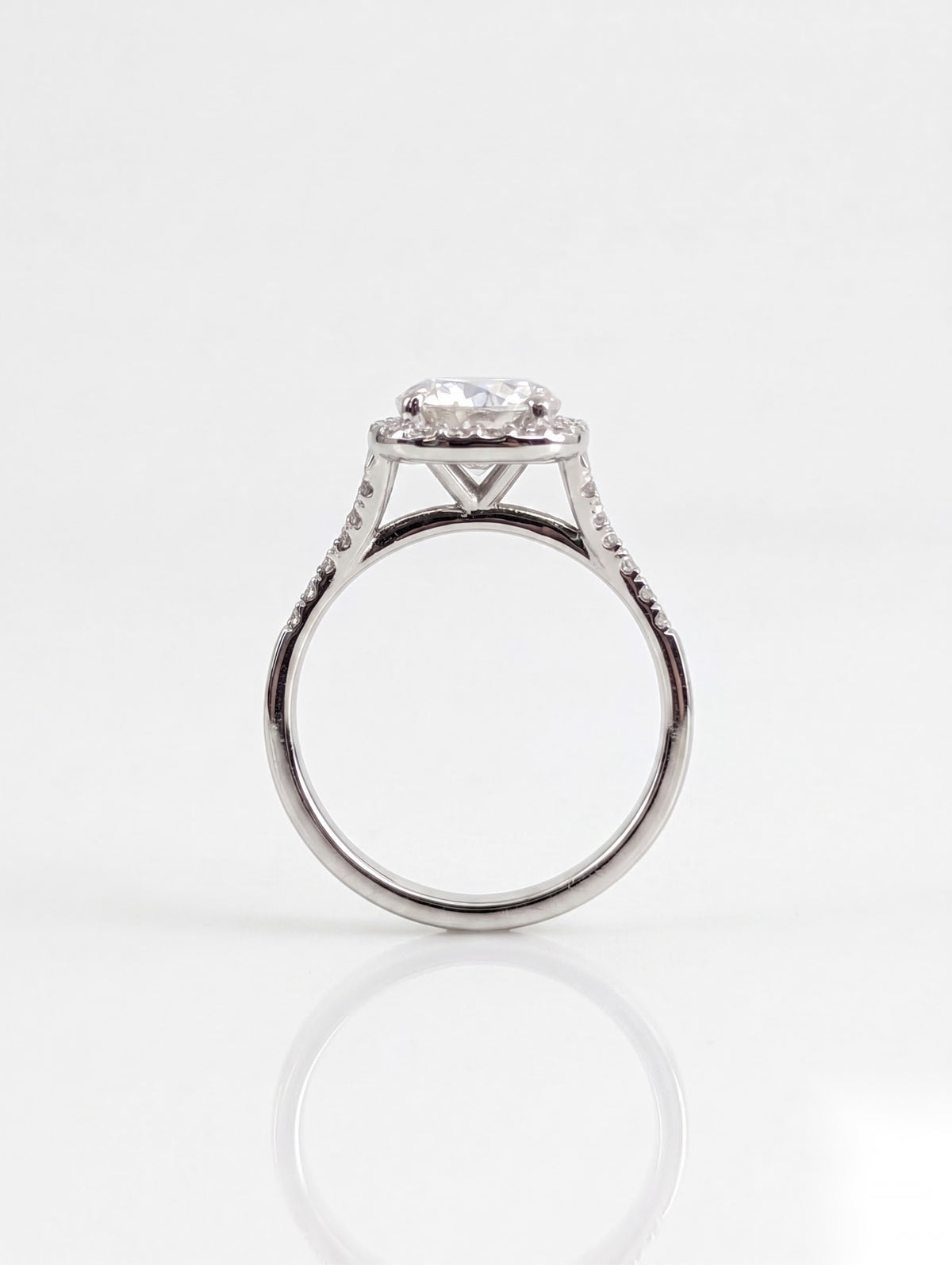 1.5 CT Round Halo & Pave Split Shank Solitaire Moissanite Engagement Ring