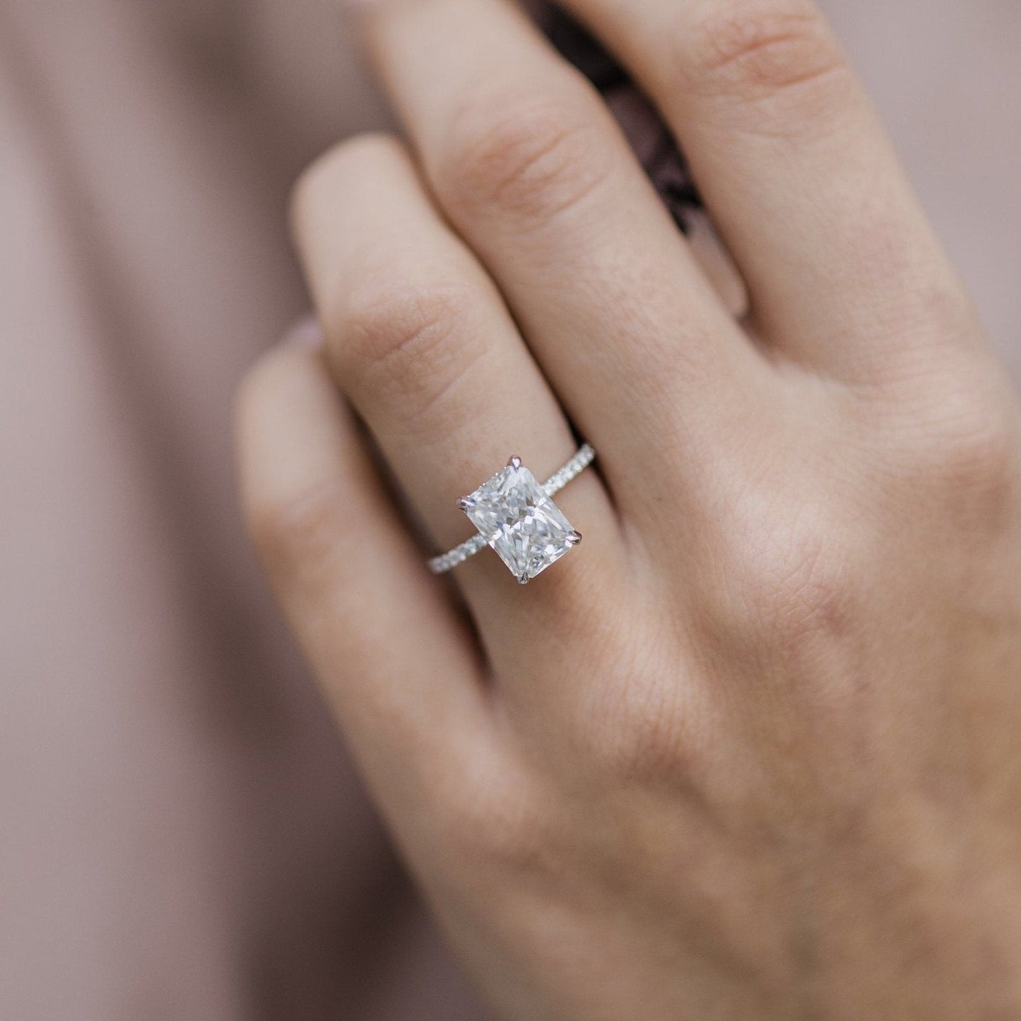 2.7 CT Radiant Hidden Halo & Pave Moissanite Engagement Ring