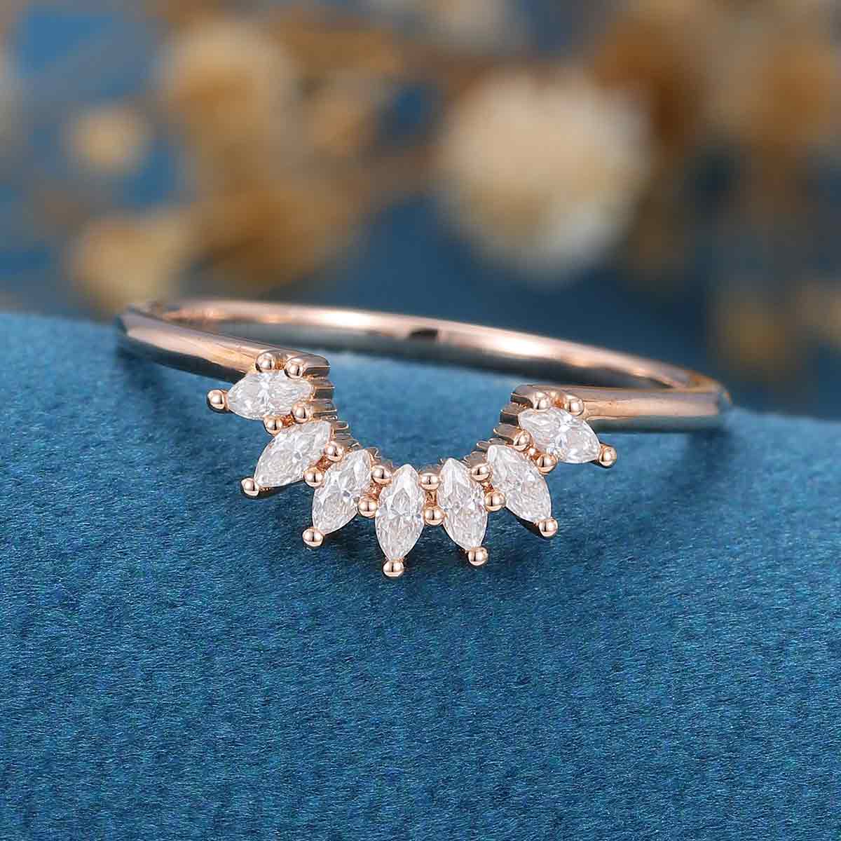 2 TCW Marquise Curved Moissanite Wedding Band