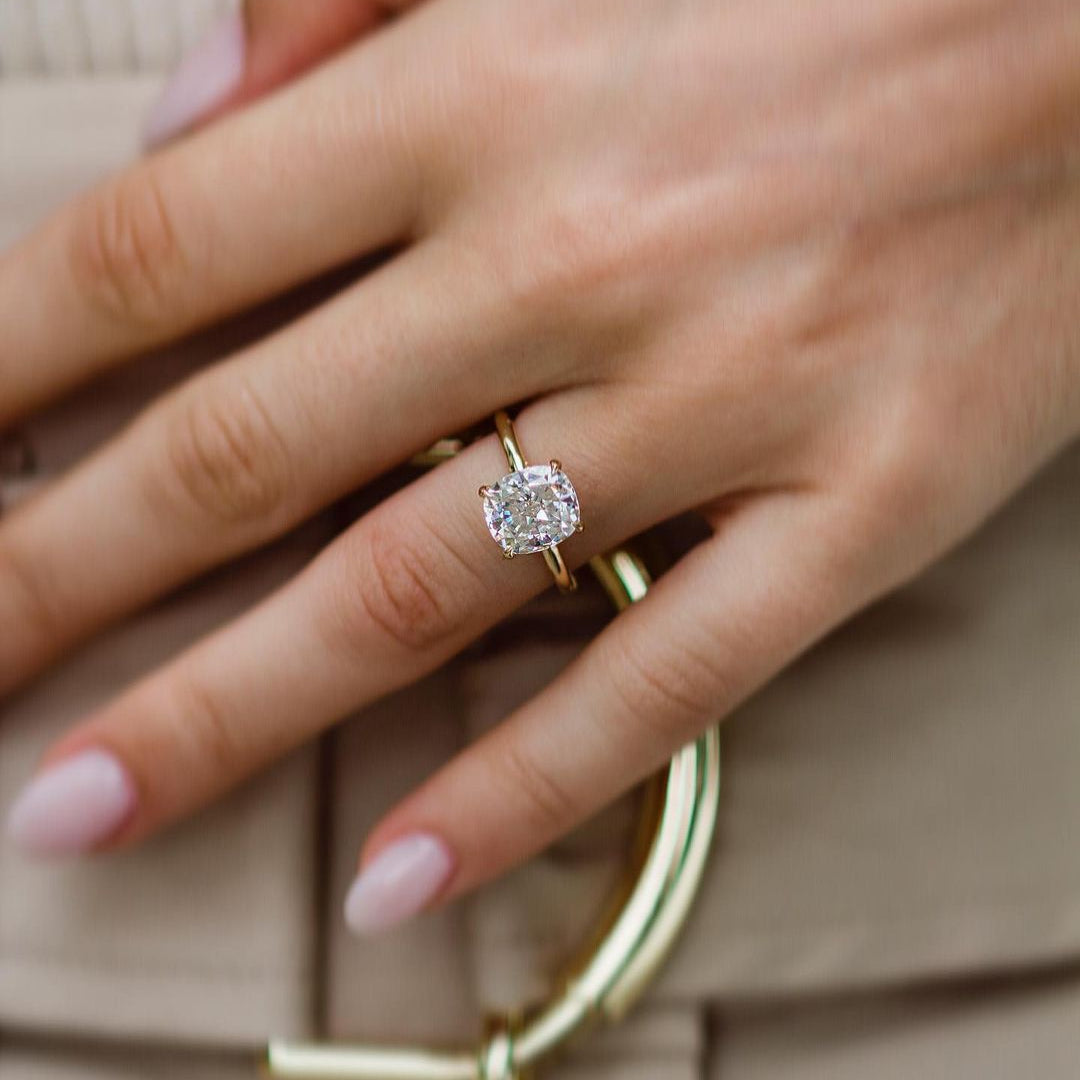 2.8 CT Cushion Hidden Halo Moissanite Engagement Ring