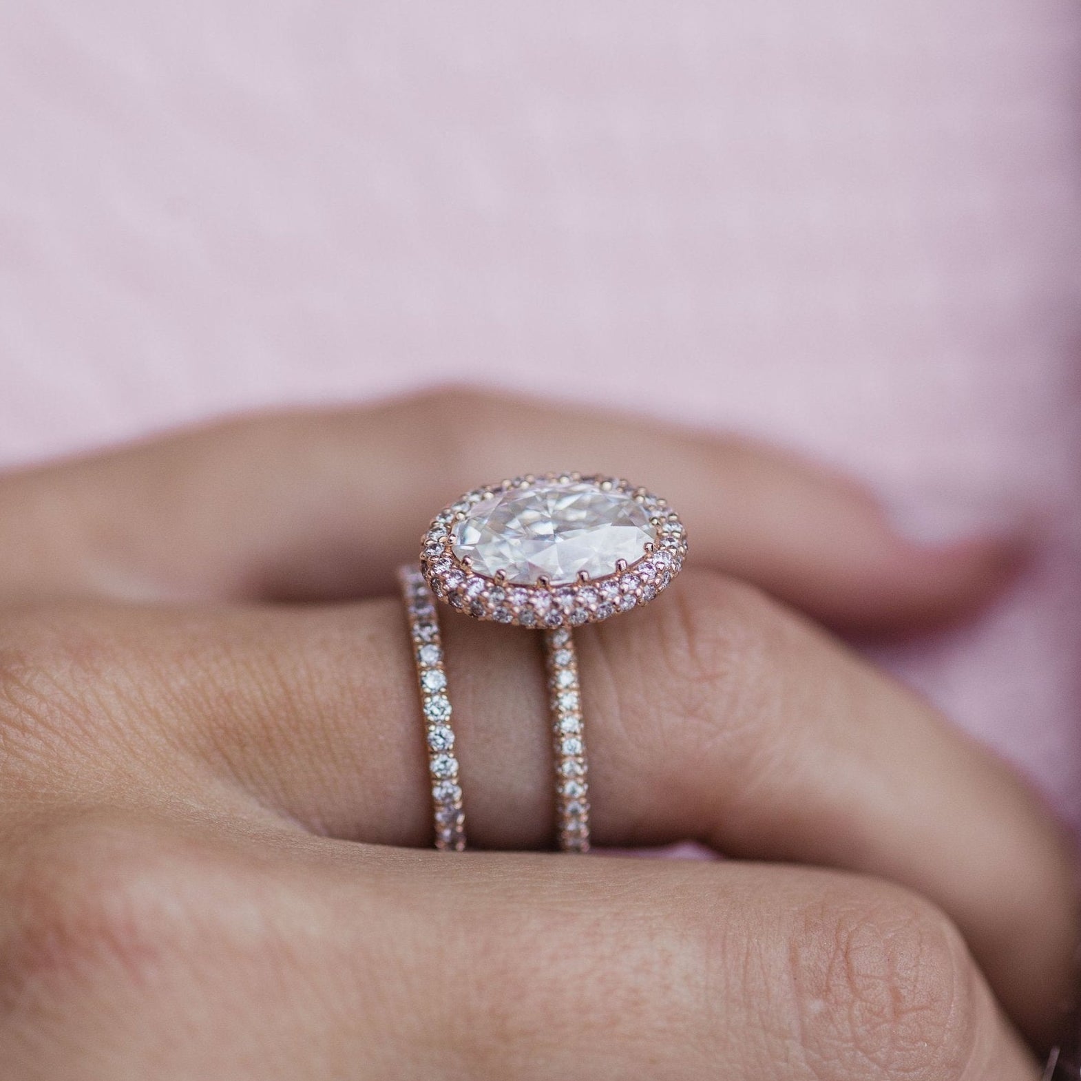 3.9 CT Oval Halo & Pave Moissanite Engagement Ring