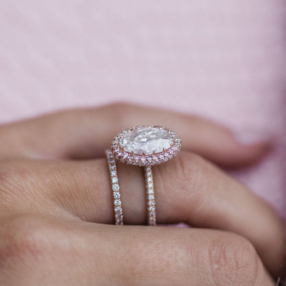 3.9 CT Oval Halo & Pave Moissanite Engagement Ring