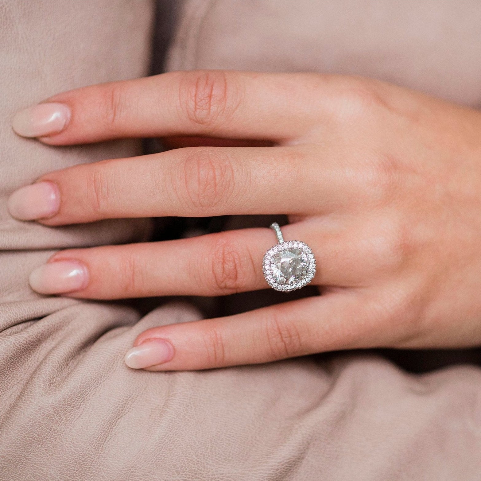 3.6 CT Cushion Halo & Pave Moissanite Engagement Ring