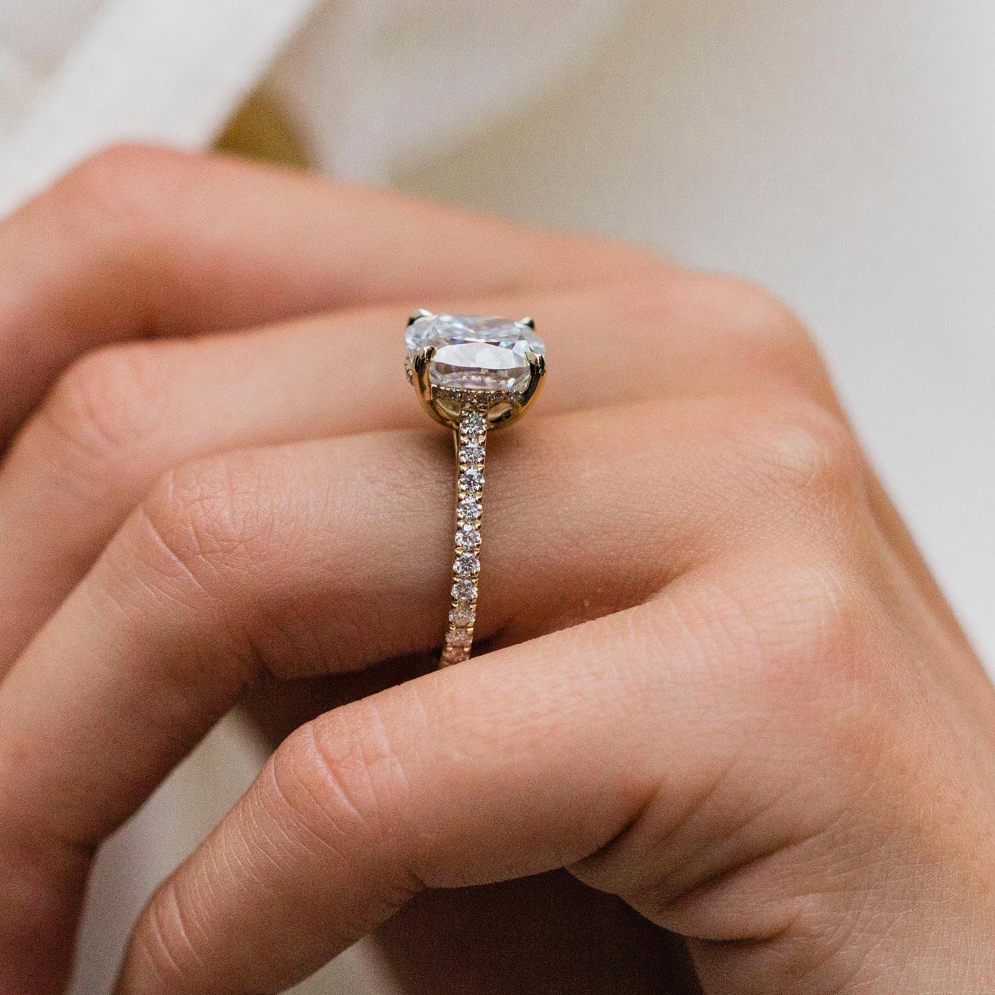 4.65 CT Cushion Hidden Halo & Pave Moissanite Engagement Ring