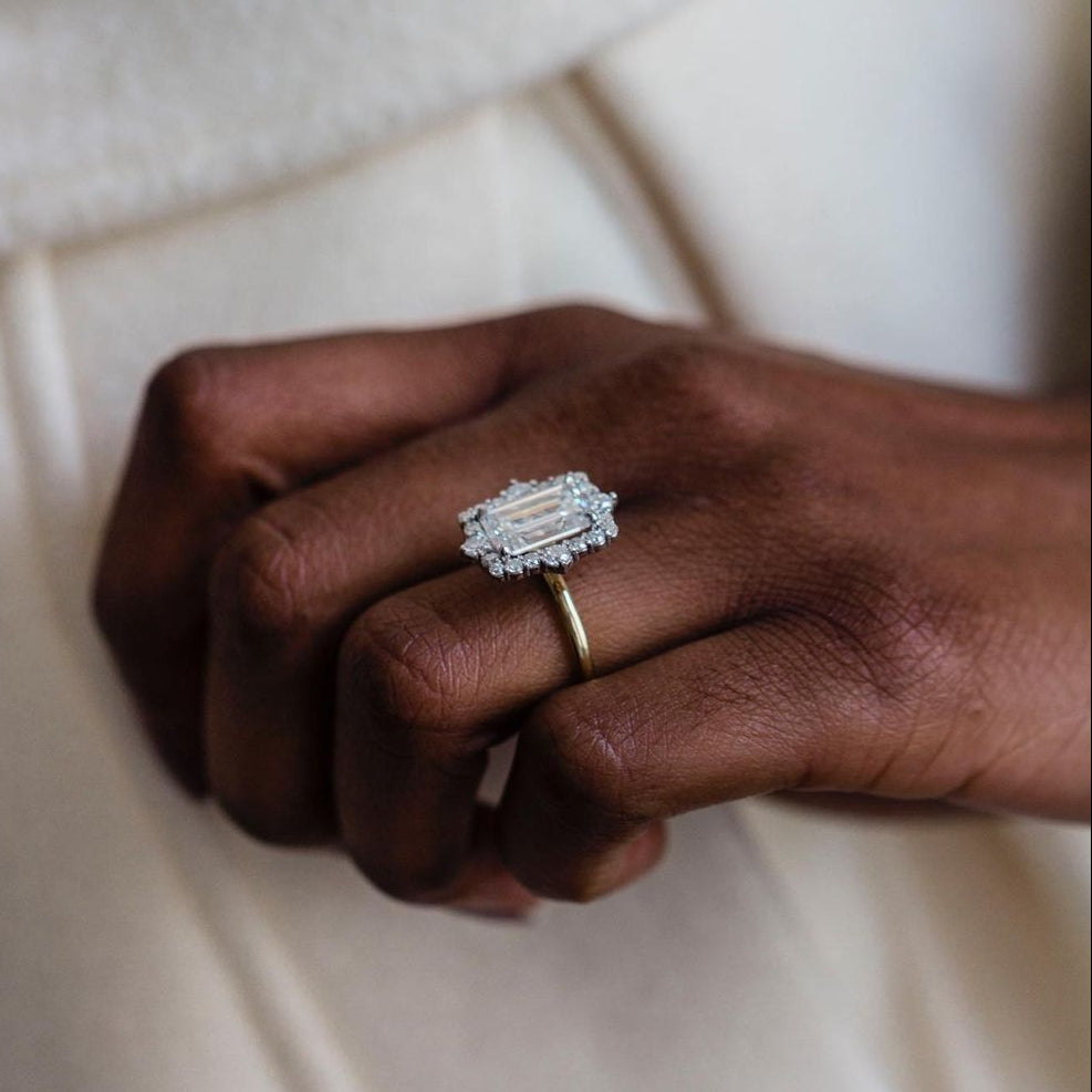 3.35 CT Emerald Halo Moissanite Engagement Ring
