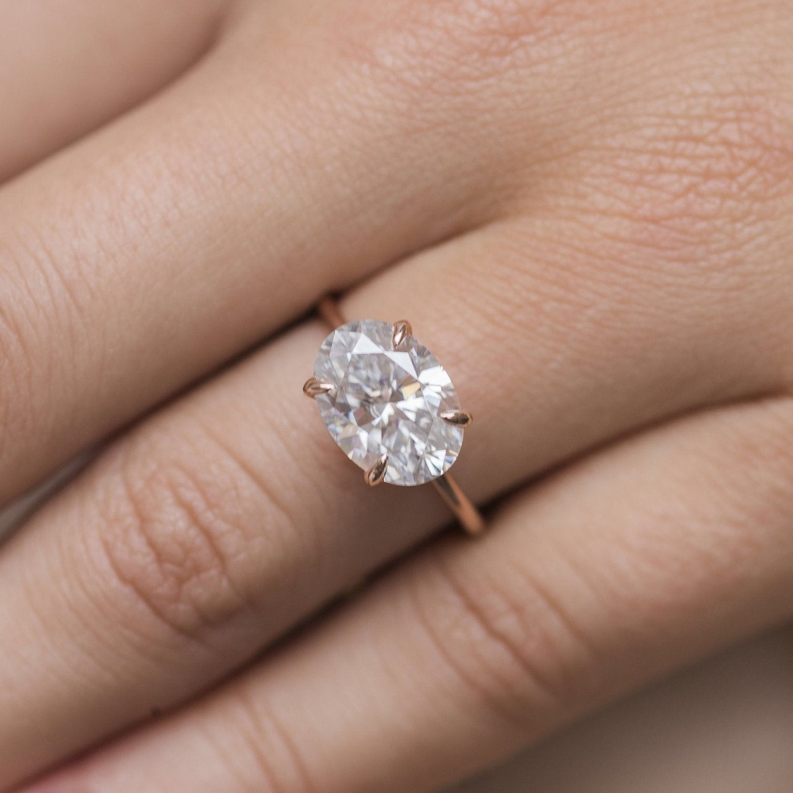 3.5 CT East West Oval Solitaire Moissanite Engagement Ring