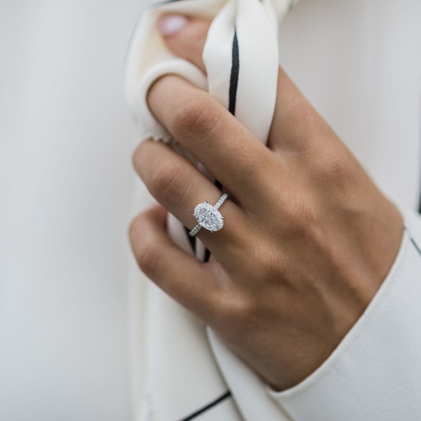 2.9 CT Oval Hidden Halo & Pave Moissanite Engagement Ring