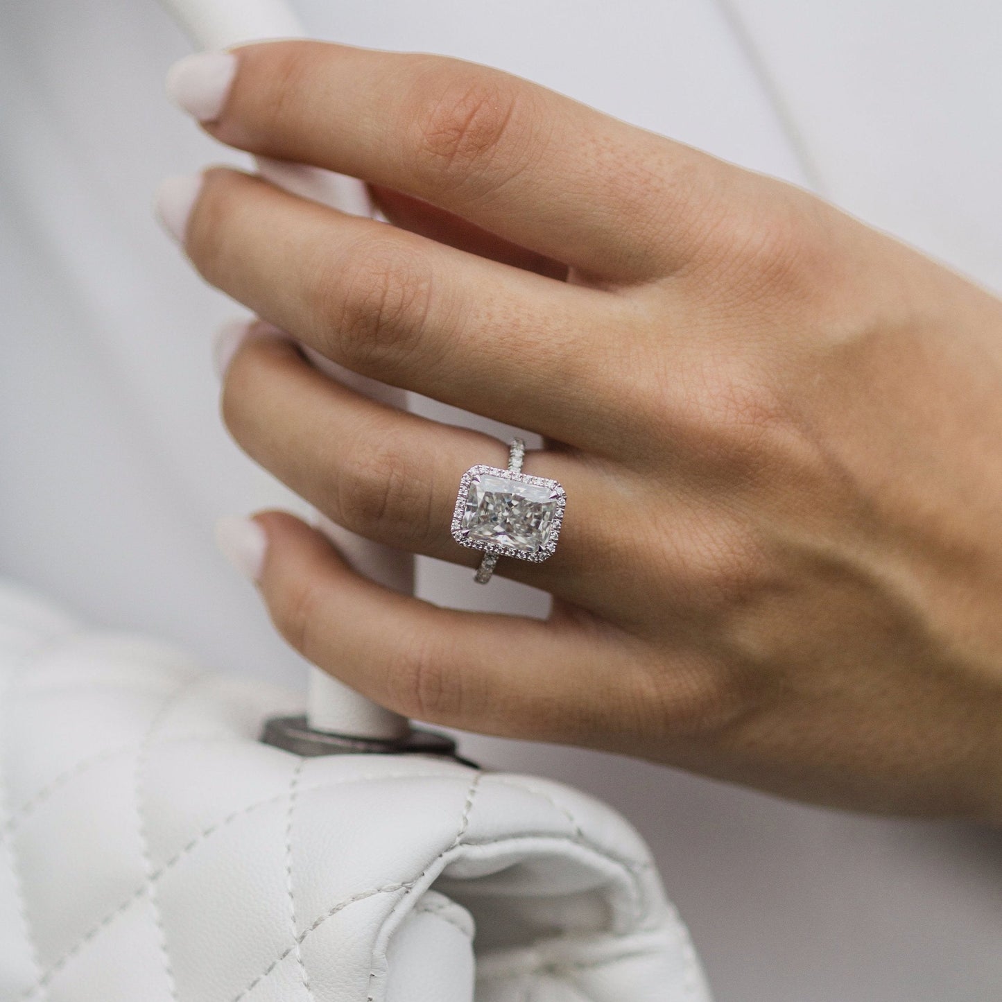 3.7 CT Radiant Halo & Pave Moissanite Engagement Ring