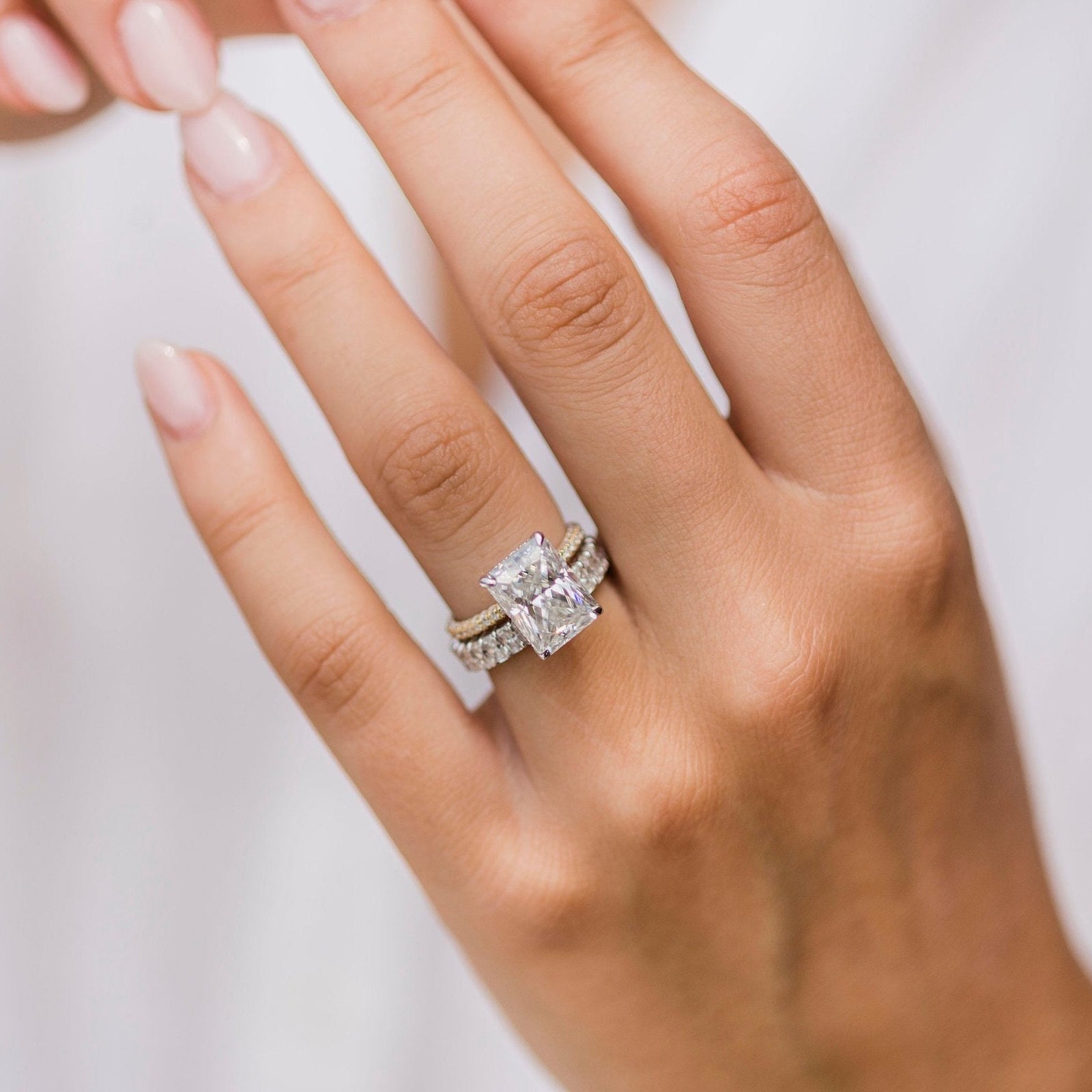 4.6 CT Radiant Hidden Halo & Pave Moissanite Engagement Ring