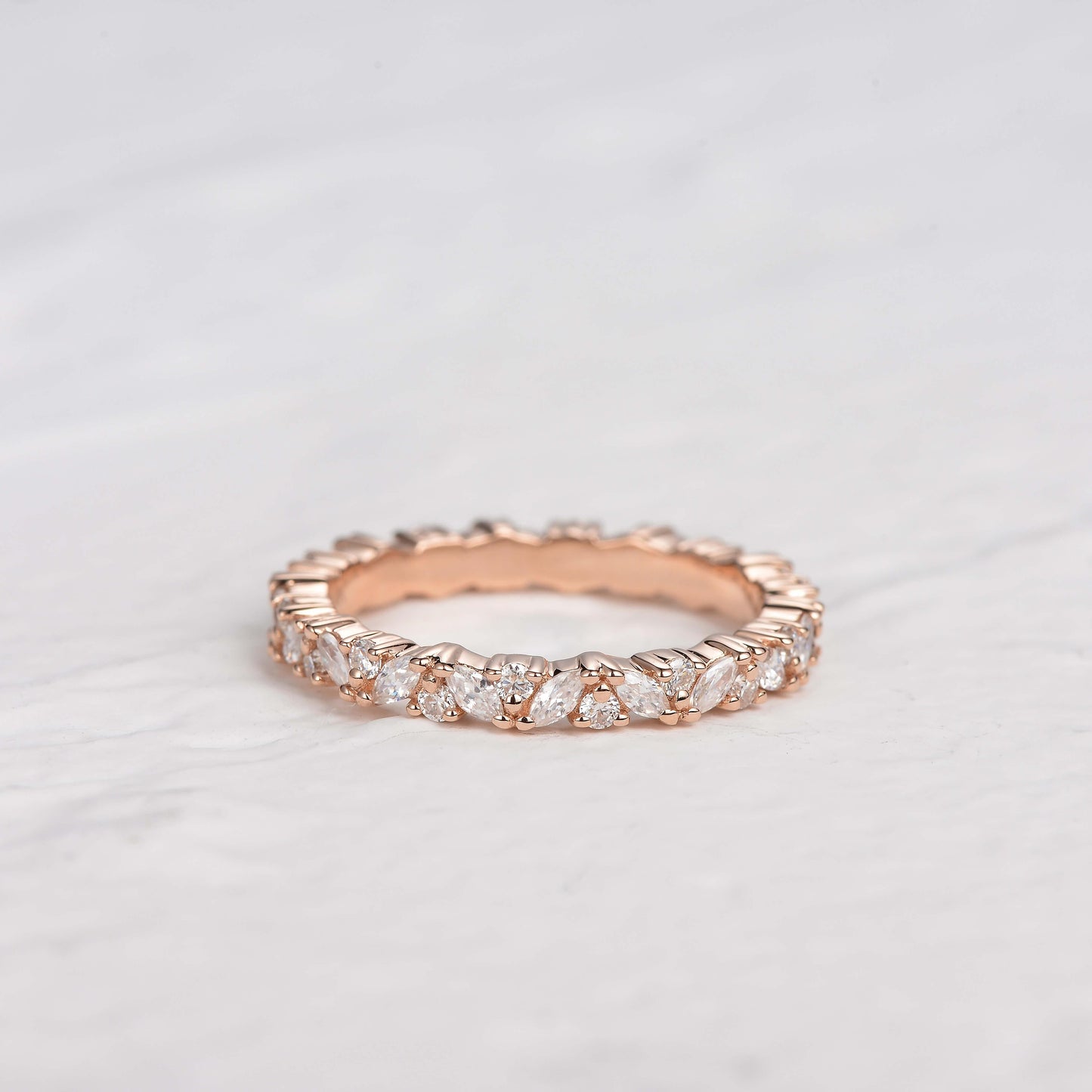 0.4 TCW Marquise & Round Cluster Moissanite Wedding Band