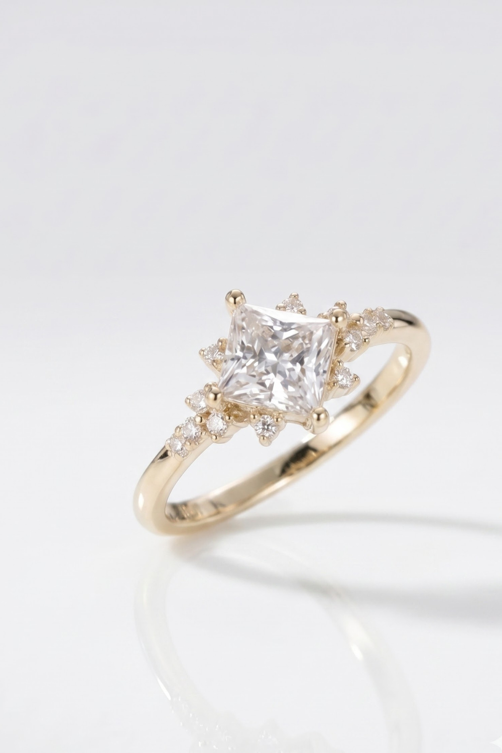 1 CT Princess Cluster Moissanite Engagement Ring