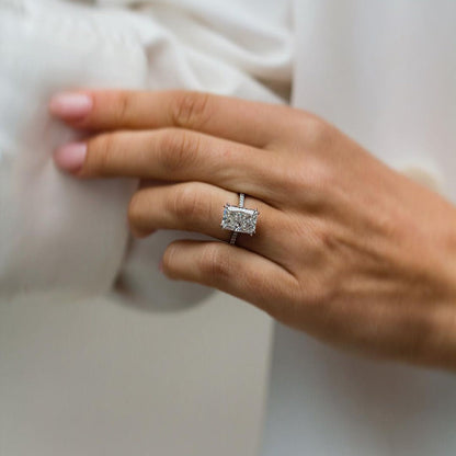 4.1 CT Radiant Hidden Halo & Pave Moissanite Engagement Ring