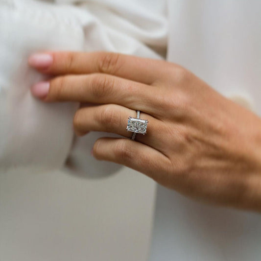 4.1 CT Radiant Hidden Halo & Pave Moissanite Engagement Ring