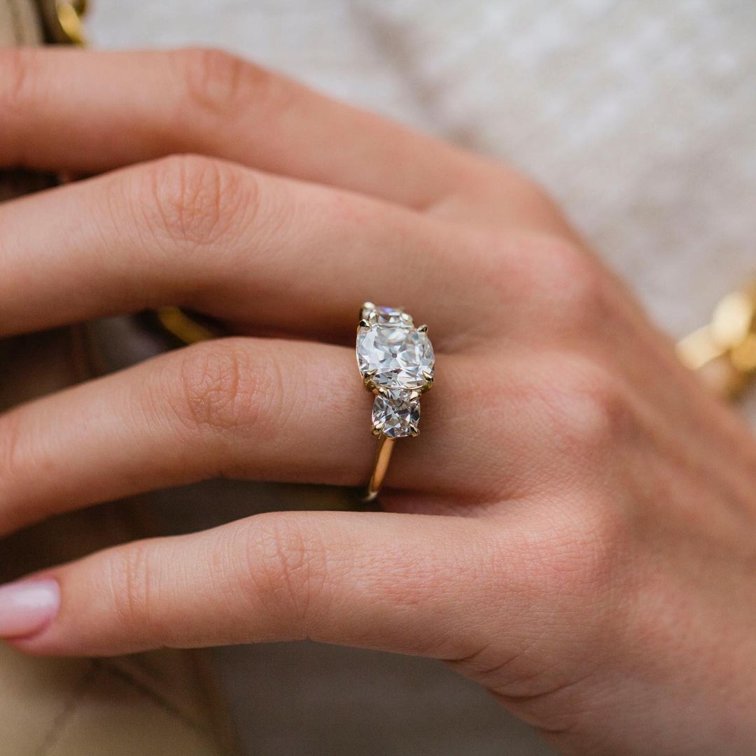 4 CT Cushion Three Stone Moissanite Engagement Ring