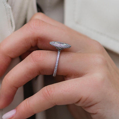 1.8 CT Marquise Halo & Pave Moissanite Engagement Ring
