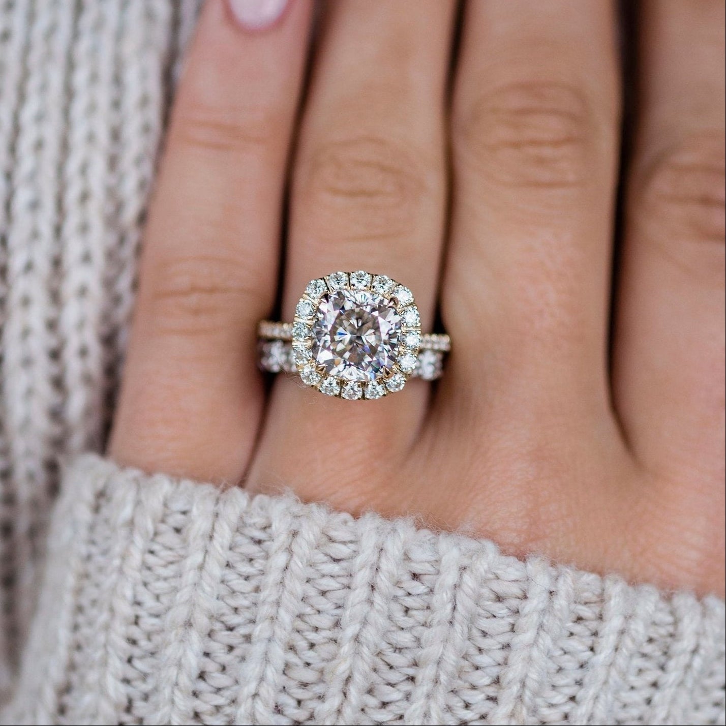 4 CT Cushion Halo & Pave Moissanite Engagement Ring