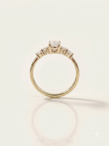 0.5 CT Elongated Cushion Five Stone Moissanite Engagement Ring