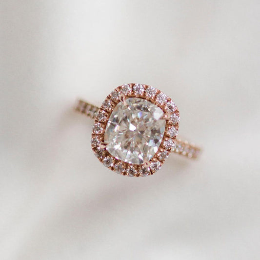 2.3 CT Cushion Halo & Pave Moissanite Engagement Ring