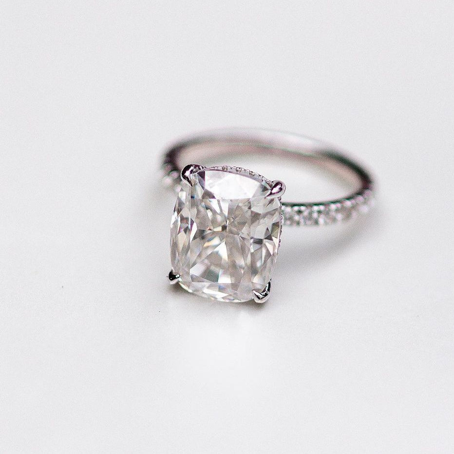 4.7 CT Cushion Hidden Halo & Pave Moissanite Engagement Ring
