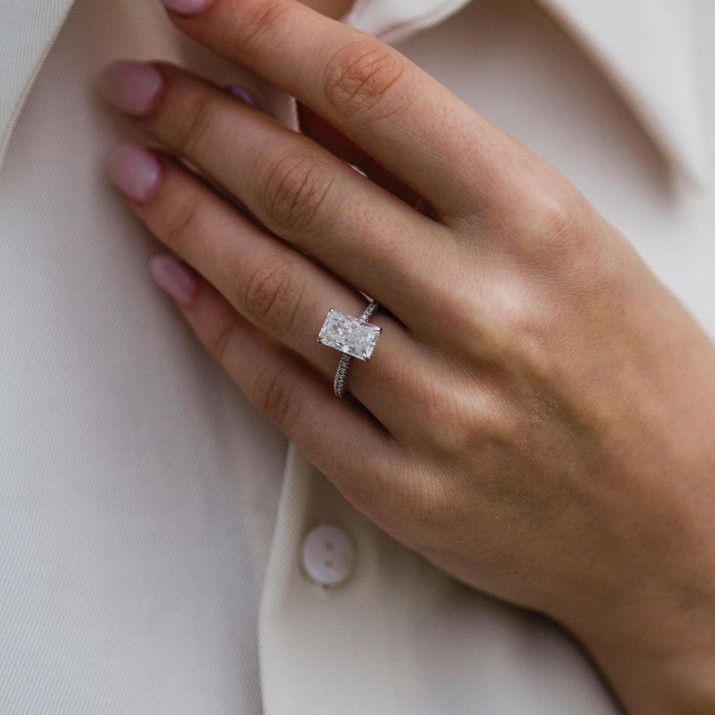 3 CT Radiant Hidden Halo & Pave Moissanite Engagement Ring